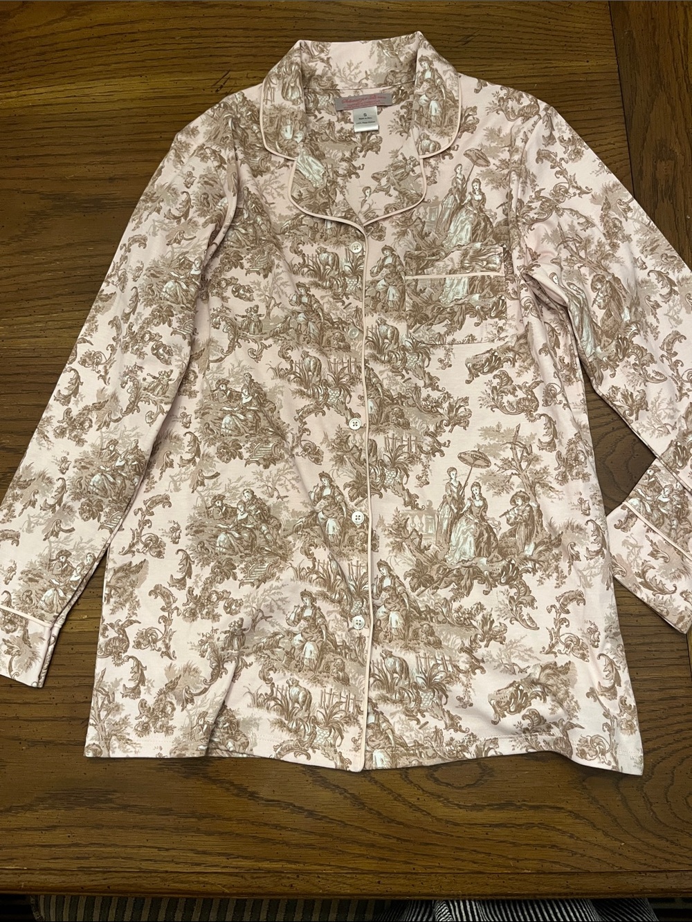 Schweitzer Linen 100% Cotton Pink Toile Button-Front Pajama Top, size small